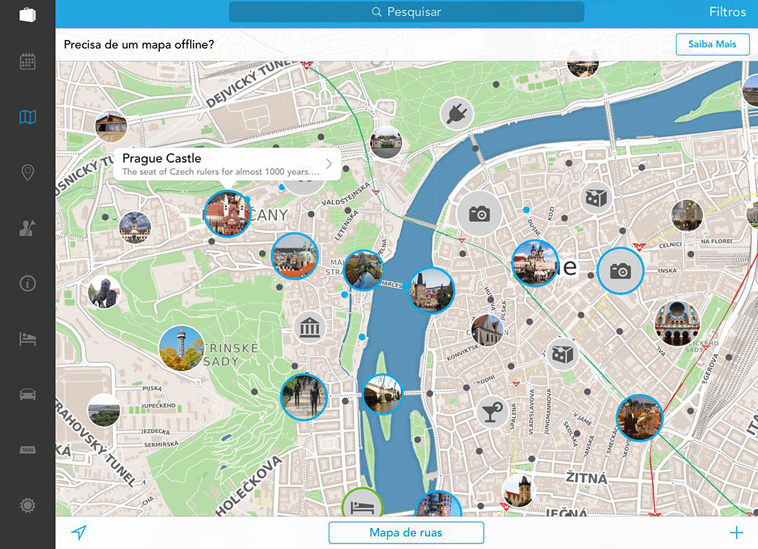 mapa na aplicação tripomatic, versão iPad