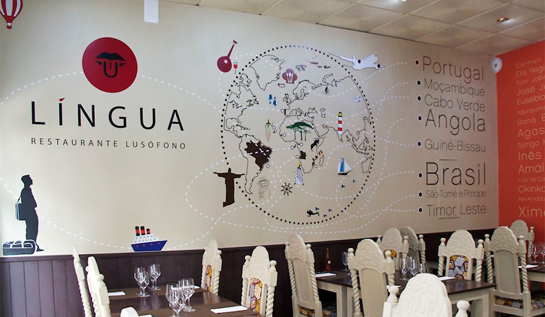 Vista da sala de refeições do restaurante língua em Coimbra
