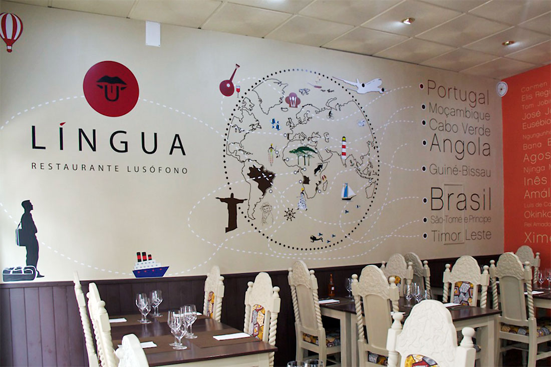 Vista da sala de refeições do restaurante língua em Coimbra