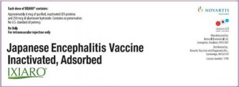 Caixa da vacina Ixiaro dos laboratórios Novartis para a Encefalite Japonesa.