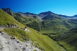 Trilho do tour do monte branco inserido numa zona muito verde da paisagem alpina.